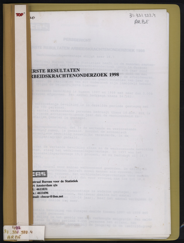 Eerste resultaten Arbeidskrachtenonderzoek 1998 - Front Cover
