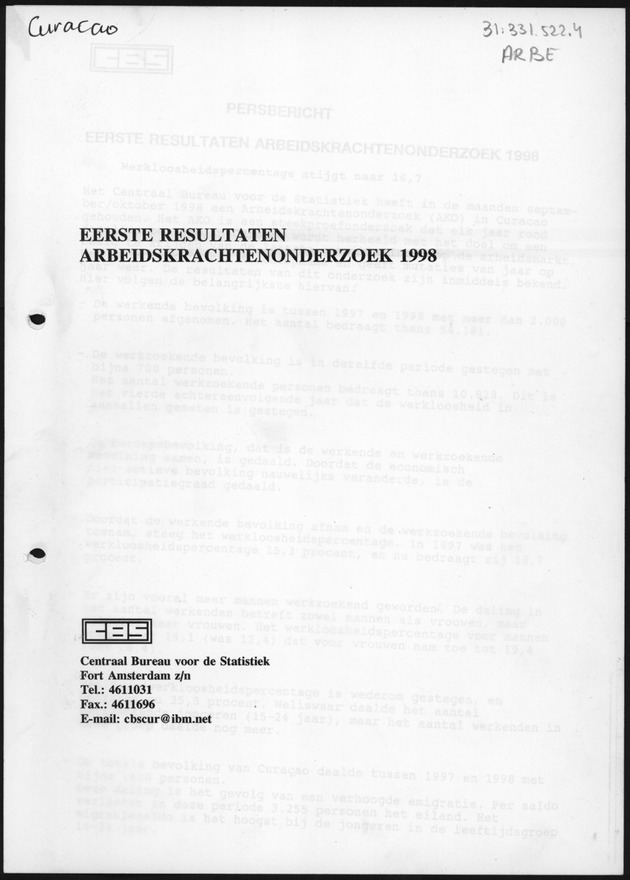 Eerste resultaten Arbeidskrachtenonderzoek 1998 - Title Page