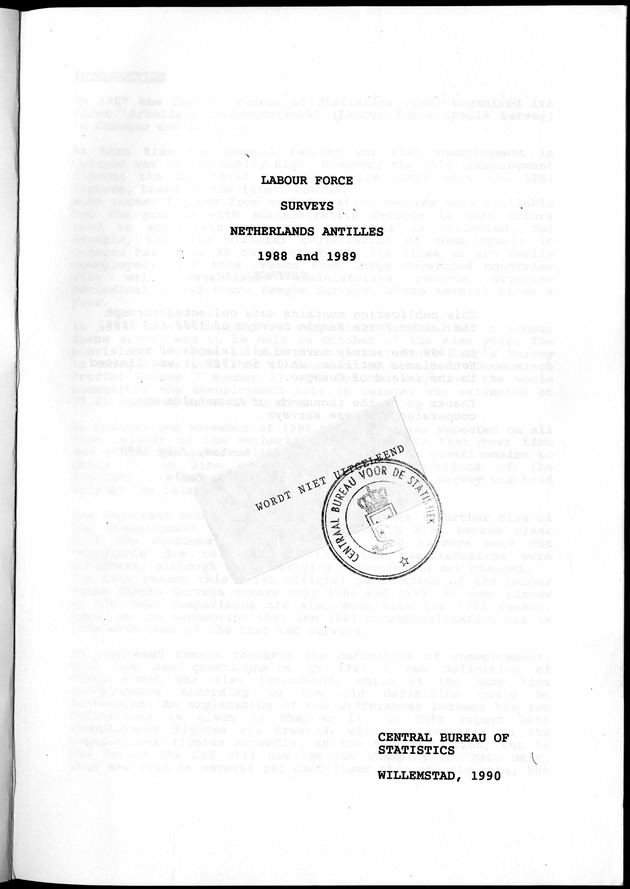 Labour force Surveys Netherlands Antilles 1988 and 1989 - Title Page