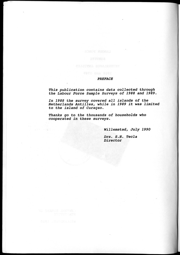 Labour force Surveys Netherlands Antilles 1988 and 1989 - Preface