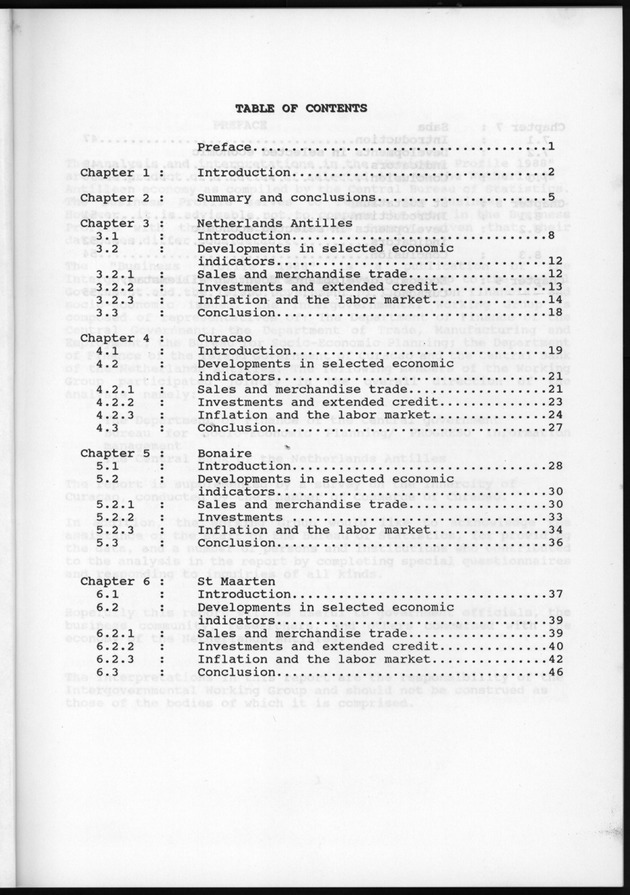 Netherlands Antilles Business Profile 1988 - Table of Contents