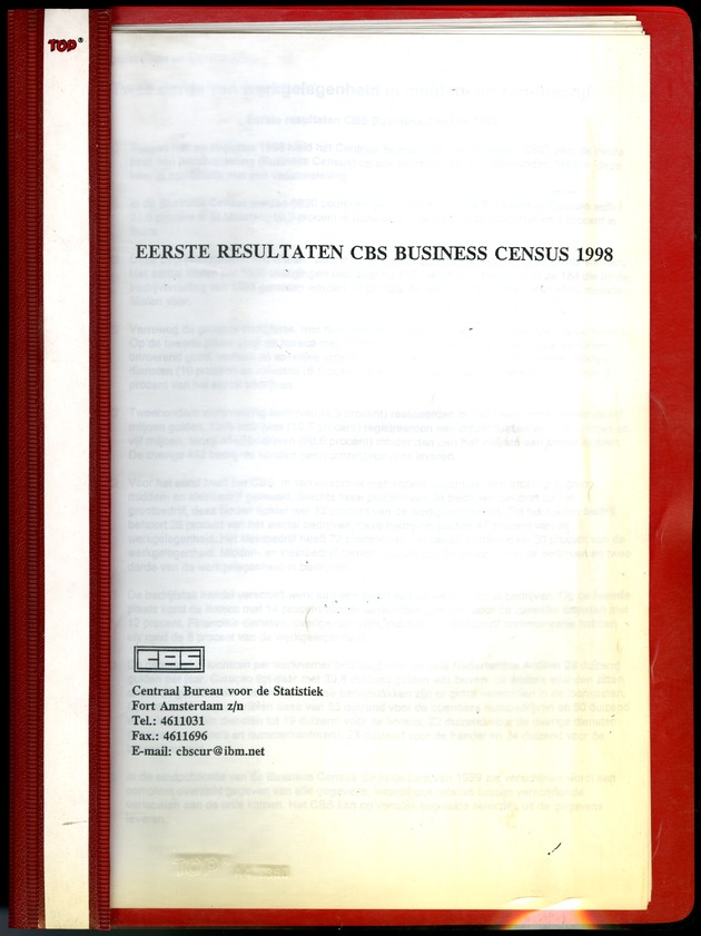 Eerste Resultaten CBS Business Census 1998 - Front Cover