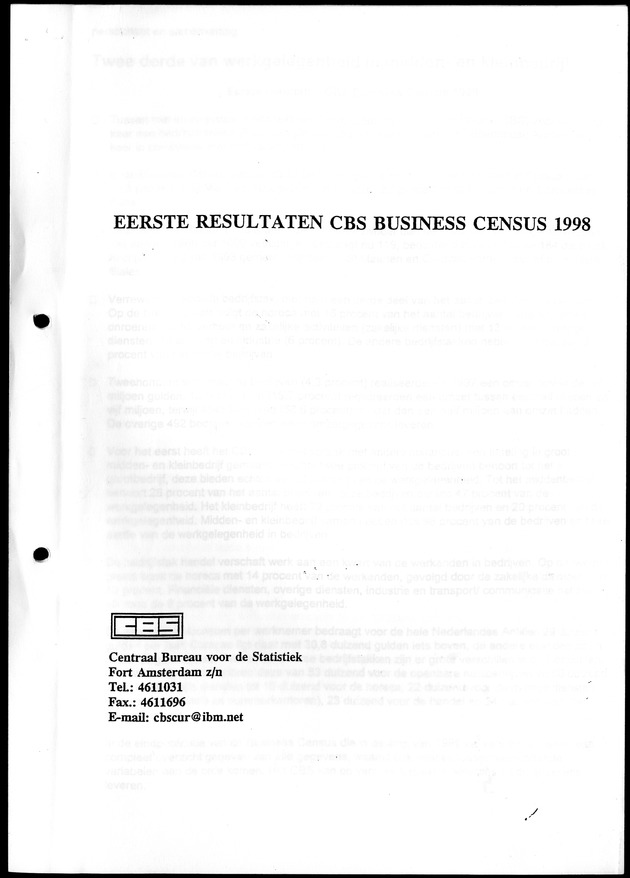 Eerste Resultaten CBS Business Census 1998 - Title Page