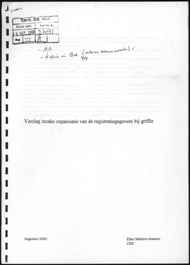 Verslag inzake organisatie van de registratiegegevens bij griffie - Front Cover
