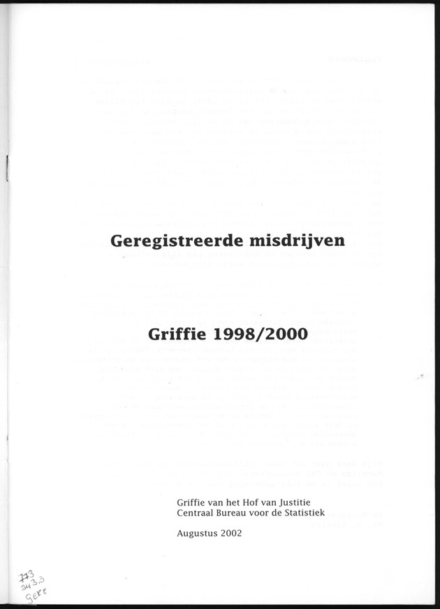 Geregistreerde misdrijven Griffie 1998/2000 - Title Page