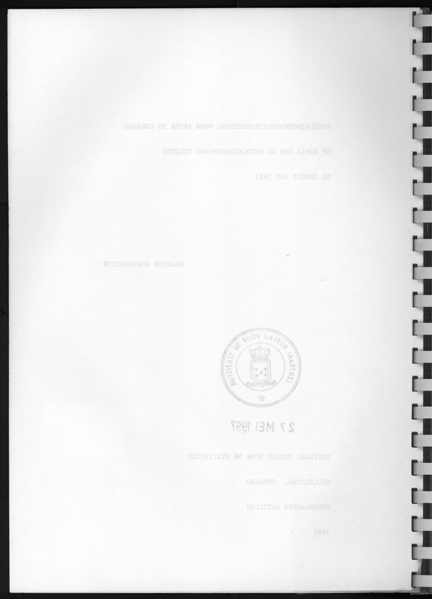 Bevolkingsvooruitberekening voor Aruba en Curaҫao op basis van de bevolkingsomvang volgens den census van 1981 - Blank Page