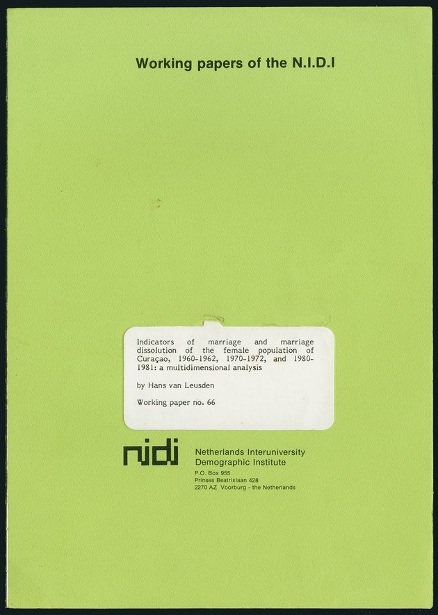 Working Papers of the N.I.D.I - Front Cover