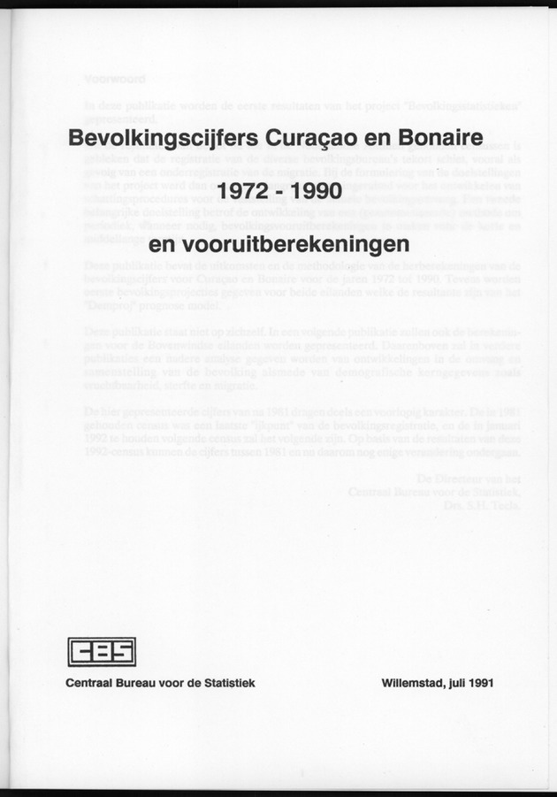 Bevolkingscijfers Curaҫao en Bonaire en vooruitberekeningen - Title Page