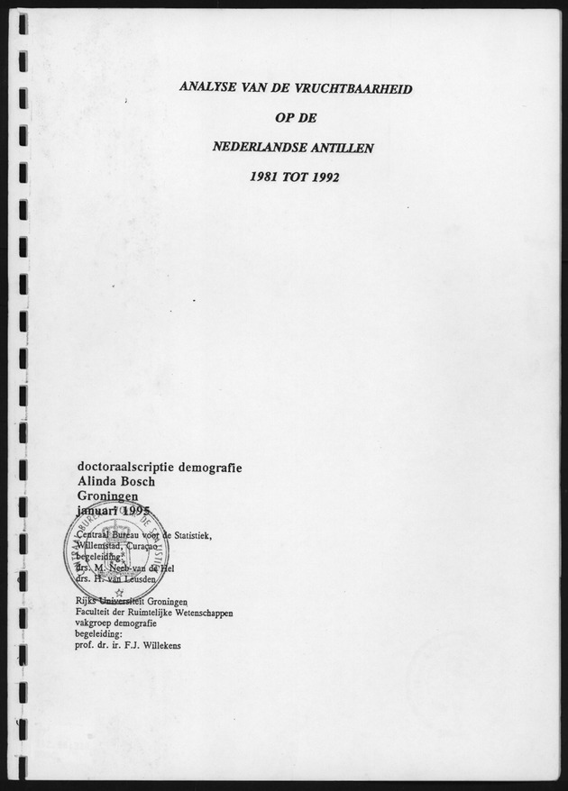 Analyse van de Vruchtbaarheid op de Nederlandse Antillen - title page