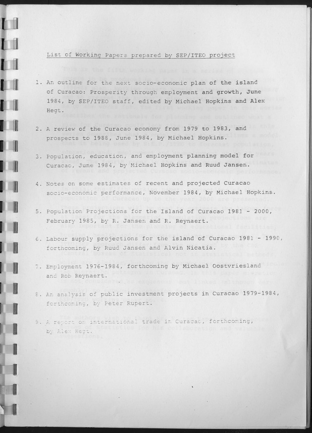 Population Projections for the island of Curacao - List of working papers