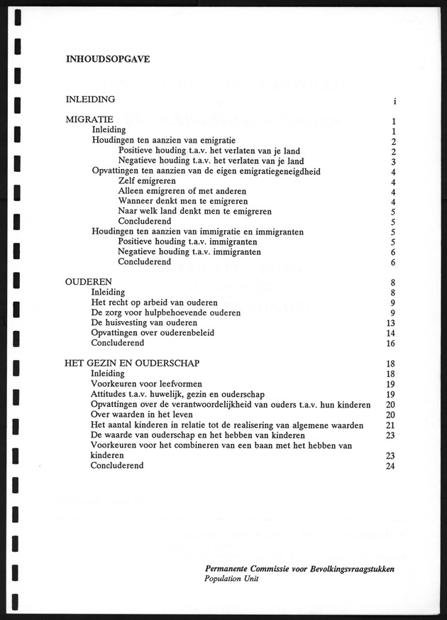 Opvattingen van de bevolking over bevolkingsvraagstukken en bevolkingsvraagstukken en bevolkingsbeleid - Inhoudsopgave