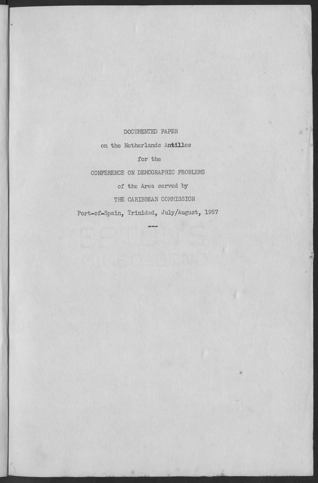 Documented Paper on the Netherlands Antilles for the conference on dempgraphic problems of the area served by The caribbean commission - Title page