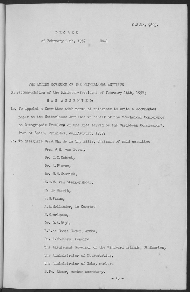 Documented Paper on the Netherlands Antilles for the conference on dempgraphic problems of the area served by The caribbean commission - Decree