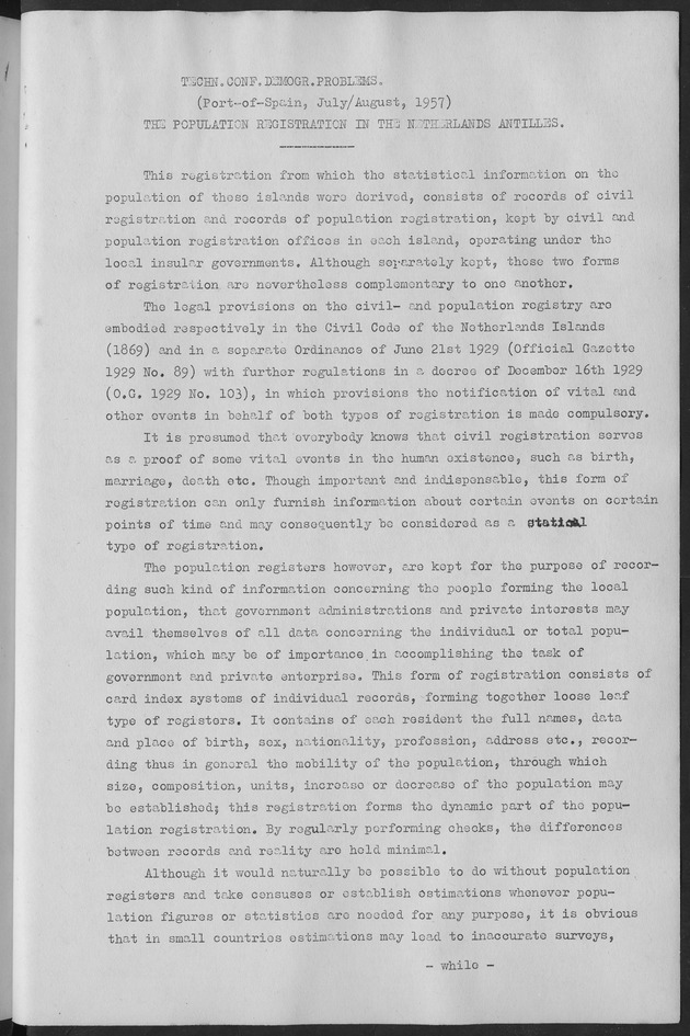 Documented Paper on the Netherlands Antilles for the conference on dempgraphic problems of the area served by The caribbean commission - Page 1