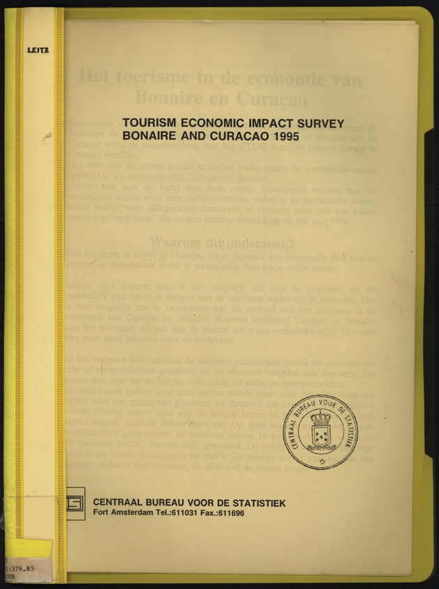 Tourism economic impact survey Bonaire and Curacao 1995 - Front Cover