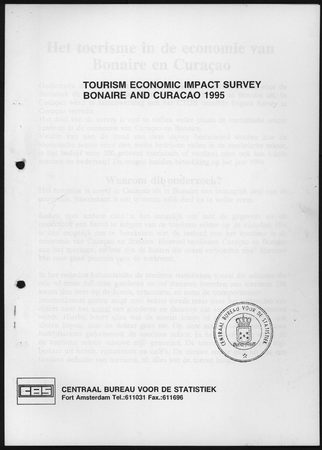 Tourism economic impact survey Bonaire and Curacao 1995 - Title Page