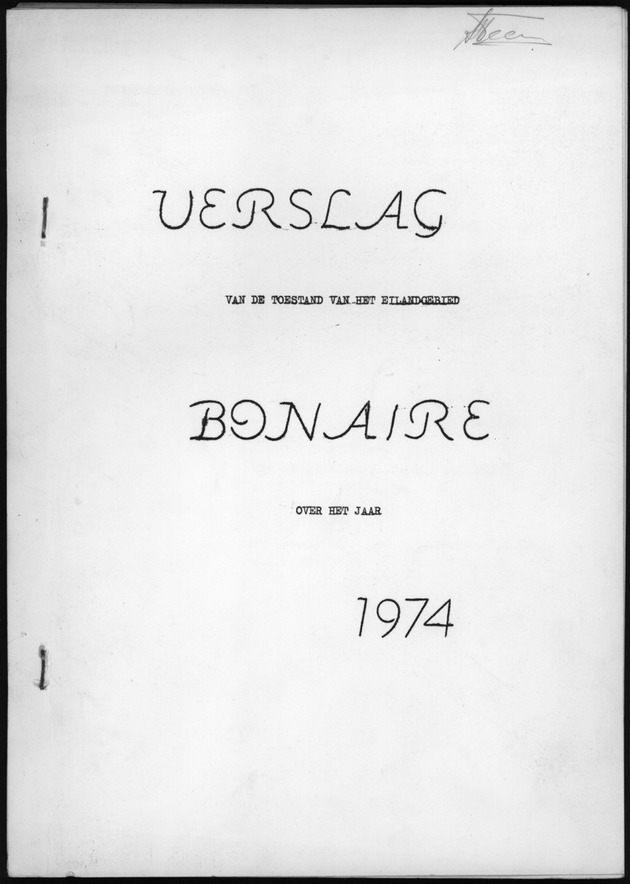 Verslag van de toestand van het eilandgebied Bonaire over het jaar 1974 - Front Cover