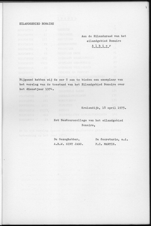 Verslag van de toestand van het eilandgebied Bonaire over het jaar 1974 - Title Page