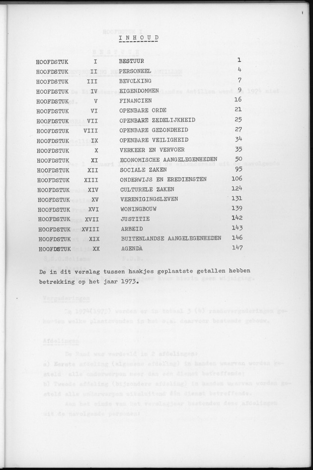 Verslag van de toestand van het eilandgebied Bonaire over het jaar 1974 - Inhoud
