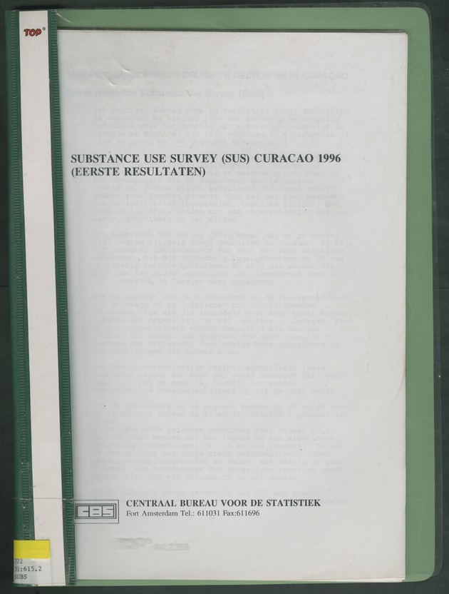 Substance Use survey(SUS) Curacao 1996 - Front Cover