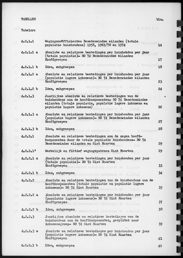 BudgetOnderzoek 1974, Benedenwindse eilanden - tabellen