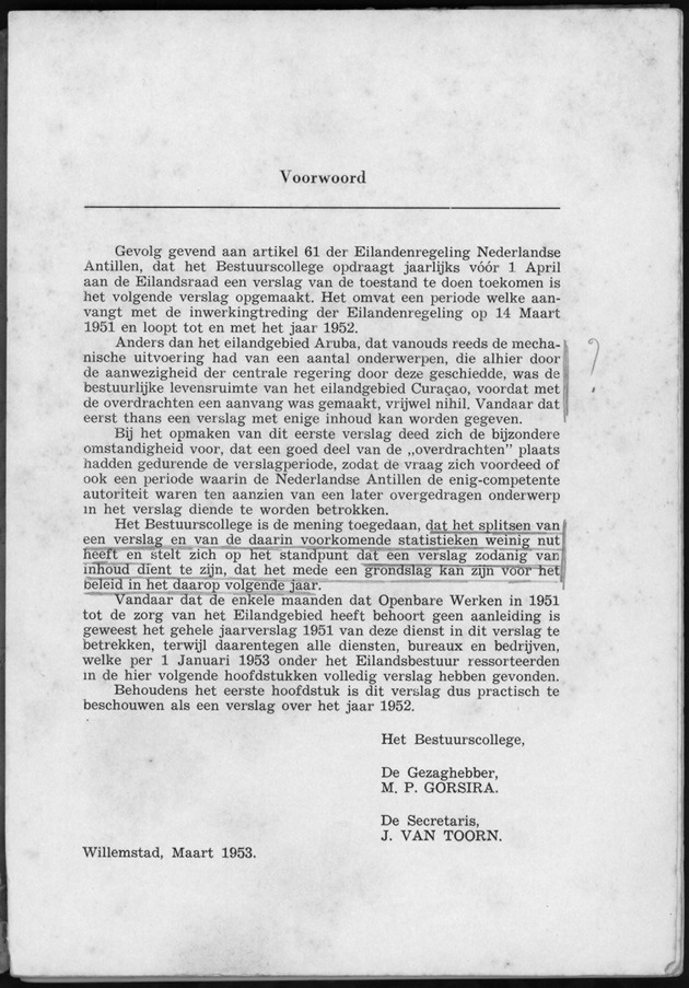 Verslag van de toestand van het eilandgebied Curacao 1951/1952 - Page 0