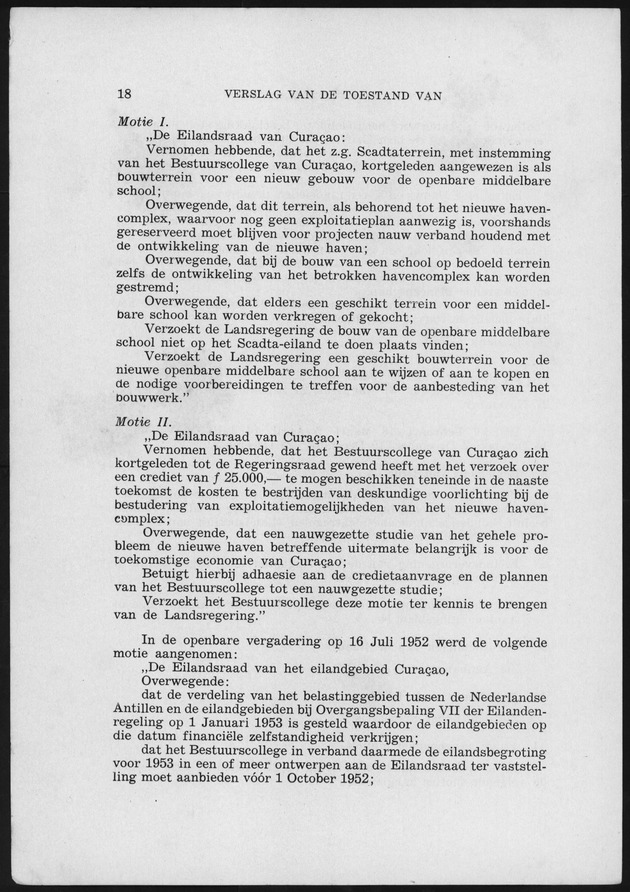 Verslag van de toestand van het eilandgebied Curacao 1951/1952 - Page 18